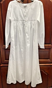 Thea Long White Cotton Nightgown Sz M Cottage Core - Picture 1 of 5