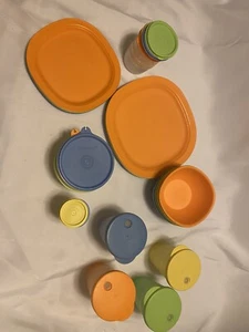 TUPPERWARE PICNIC SET, NEW NOT USED, BRIGHT COLORS PLATES, BOWLS AND CONTAINERS - Picture 1 of 8