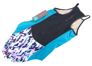 SWEATY BETTY Women Swimsuit M UPF50+ Blue Stretch Printed Aquaglide One-Piece - Picture 1 of 9