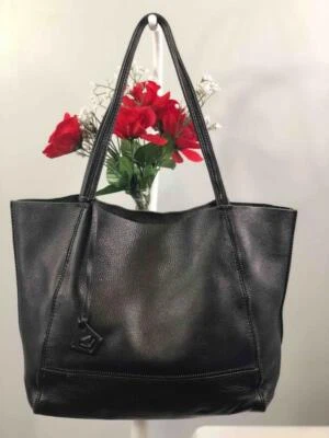 BOTKIER Black Pebbled Leather Zipper Accents Glitters Interior Shoulder Bag - Image 1 of 4