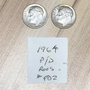 1964 PP Roosevelt Groschen 90% Silber Lot 2 Stück RAR - Bild 1 von 3