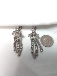 Vintage Coro Crystal Dangle Rhinestone Silvertone Screwback Earrings - Picture 1 of 6