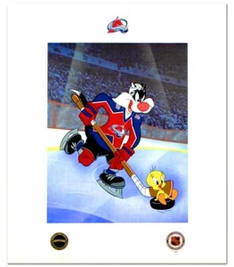 Sylvester & Tweety(Avalanche)-Licensed Mixed Media Print/Looney Tunes & NHL Seal - Picture 1 of 7
