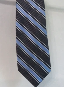 Men's tie; silk; Black & Blue Stripe; Jos A Bank Reserve - Picture 1 of 2