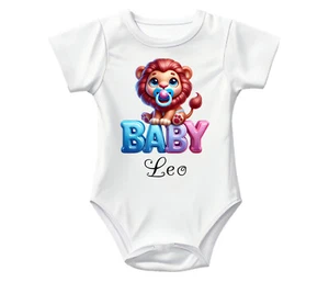 Cute Personalised Baby Grow Bodysuit Bunny Lion Print - Picture 1 of 1