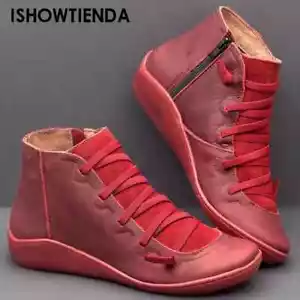 Fashion Leather Ankle Boots Women Boots Autumn Retro Female Shoes Flat Casual - Picture 1 of 28