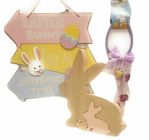 3 pc Easter Decor - Easter Bunny Sign, Colorful Bells & Bunny Table Decor NEW - Picture 1 of 4
