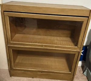 Vintage Weis 2 Stacking Lawyer Bookcase Cabinet Barrister Glass Panels - Picture 1 of 9