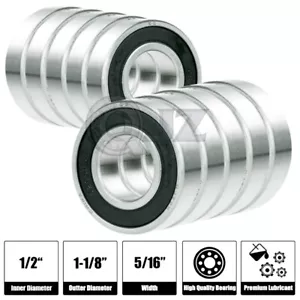 10x FR8-2RS Rodamiento de Bolas 1/2 x 1-1/8 x 5/16 pulgadas Envío Gratis 2RS RS Goma - Imagen 1 de 1