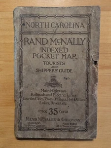 Rand McNally Tourists' Guide North Carolina Indexed Pocket Map c1920's Not a Map - Picture 1 of 13