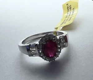 NWT Niassa Ruby + Zircon Halo Baguettes 925 Sterling Silver Ring 9 Valentine Day - Picture 1 of 8