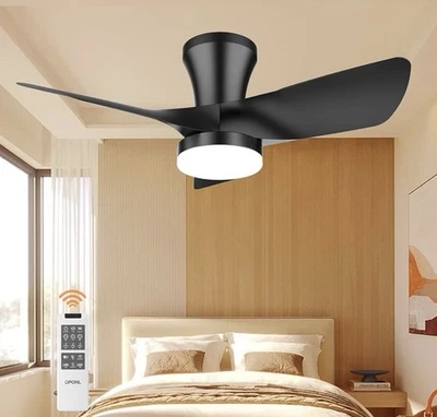 Black Ceiling Fan with Light 30”Large Air Volume,  Remote - Image 1 of 4