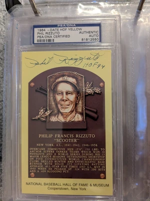 PLACA DE CORTE FIRMADA POR PHIL RIZZUTO POSTAL CORTE 1994 INSC. SOLY COW SCOOTER YANKEES Foto 1 de 2