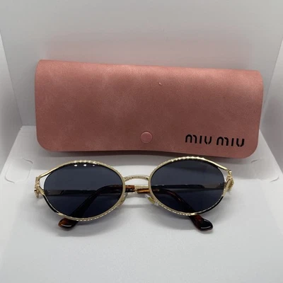 Miu Miu MU52YS 54mm Logo Oval Sunglasses in Gold  with Black Lenses New - Image 1 of 4