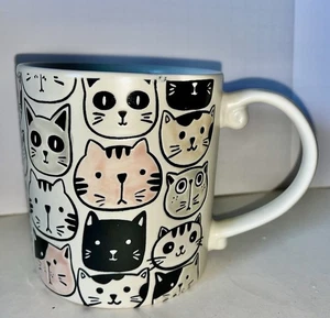 "Taza Spectrum Designz CAT FACES blanca negra rosa 4,5"" de alto 4"" de diámetro" - Imagen 1 de 5