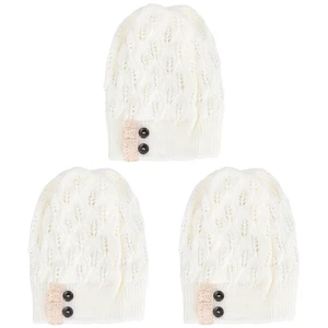  3 PCS Ladies Hats Winter Knitted for Women Lace Button Cap Knitting - Picture 1 of 12