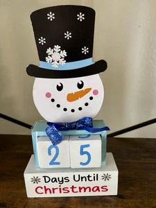 Wood Snowman Days Until Christmas Countdown 2 Numbered Blocks New Fun Holiday - Picture 1 of 7