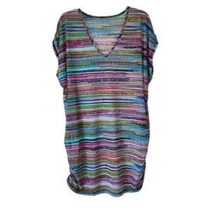 Anne Cole V-Neck Mesh Tunic Swimsuit Coverup Colorful Ruched Sides NWT 18W/20W - Picture 1 of 12