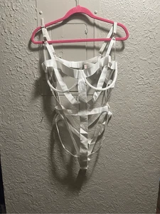 Victoria’s Secret White Strappy Teddy Lingerie Bodysuit Woman’s XXL NEW - Picture 1 of 11