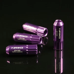 NRG T-7075 ALUMINUM EXTENDED WHEEL RIM 12 PT LUG NUTS LOCK M12x1.5 PURPLE 4 PC - Picture 1 of 6