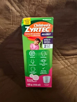 Líquido sabor a goma burbuja alivio alergias Zyrtec para niños 4 fl oz caducidad 05/2027 Foto 1 de 4