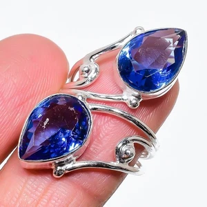 Blue Tanzanite Gemstone Handmade 925 Sterling Silver Jewelry Ring Size 7.75(US) - Picture 1 of 1