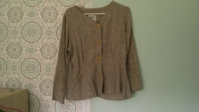 Chaqueta FLAX by Jeanne Engelhart Petite 100% Lino 4 Botones con Peplum Foto 1 de 4
