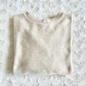 Cherish Sweater Womens Small Beige Fleece Crew Neck Pullover Minimalist Neutral - Picture 1 of 9