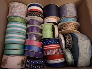 *Box Of Crafting Ribbon* Lot Of 31, Random Mix, Various Colors, New And Used - Picture 1 of 4