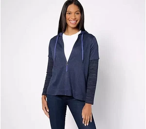 LOGO Lounge by Lori Goldstein Heathered Knit Hoodie-Deep Cobalt-4X-A611492 - Picture 1 of 2