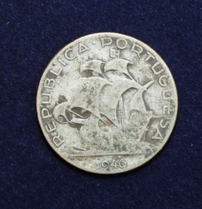 1946 Portugal 2 1/2 Escudos 65% Silver Coin KM 580 - Picture 1 of 4