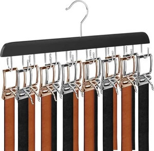 Belt Hanger for Closet, Holds Up to 42 Belts, Sturdy Wooden Rack Black - Picture 1 of 6