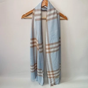 Burberry London Wide Check Scarf - 100% Cashmere Blue - Made in Scotland - Picture 1 of 9