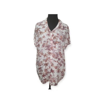 BeachLunchLounge ладони печать кнопка спереди блузка S 100% вискоза тропический блузка  - Изображение 1 из 4