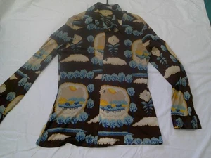 Vtg 70's McGregor Surreal Abstract Trees Clouds Silky Slinky DISCO Shirt L USA - Picture 1 of 7