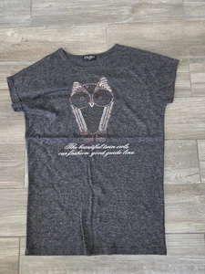 Claro Beaded Owl Gray Tshirt. Measures Small - Picture 1 of 5