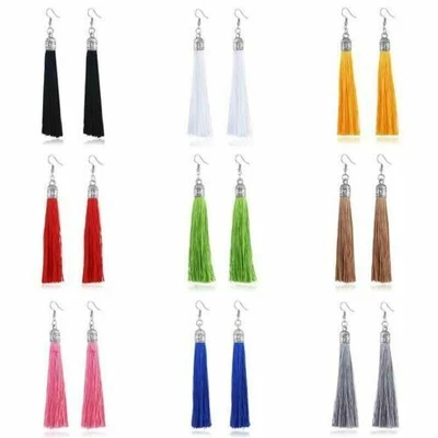 Trendy Fashion Long Tassle Drop UK Fringe Tassel Long Earrings 18 - Image 1 of 4