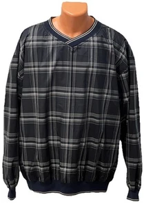 Greg Norman Blue plaid Pullover V-neck Windbreaker Golf Wind Shirt XL 2 Pockets - Picture 1 of 24