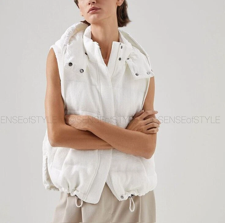 Brunello Cucinelli Vest Jacket Puffer Down Hooded White women  XL  50 - Image 1 of 4