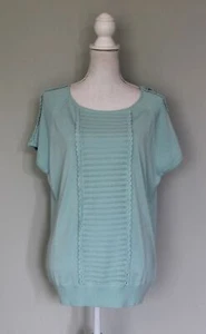 Top Suéter Manga Corta BYRON LARS Azul Teal Crochet Ribete Pin Up Estilo, Talla XL - Imagen 1 de 11