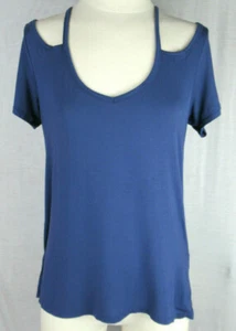 VS Victorias Secret PINK Shirt Top Cold Shoulder Super Soft XS Extra Small Blue - Picture 1 of 7