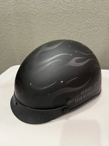 Harley Davidson half helmet size XXL 63-64cm Flat black, Silver Ghost flames - Picture 1 of 10