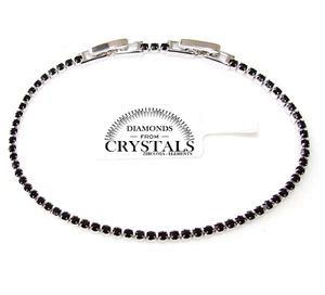 finissimo Bracciale Tennis pl oro bianco 18k uomo donna braccialetto 2mm Nero - Foto 1 di 9