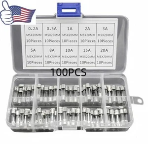 100Pcs 5x20mm Quick Blow Glass Tube Fuse Assorted Kits Fast Action Glass Fuses - Picture 1 of 4