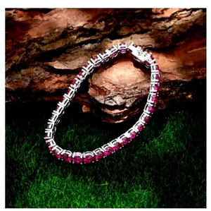 Round Cut Lab Created Ruby Tennis Bracelet 8.00Ct 14k White Gold Over - Picture 1 of 1