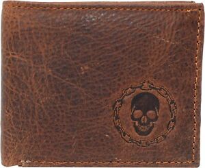 Marshal Skull Chain RFID Blocking Real Leather Bifold Classic Wallet for Men