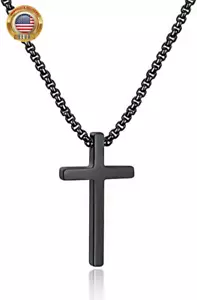 Cross Necklace for Men, Silver Black Gold Stainless Steel Plain Cross Pendant Ne - Picture 1 of 8