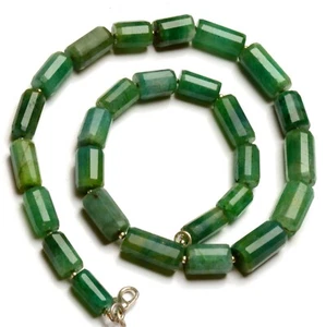 Natural Emerald Gemstone 8 to 10mm Size Faceted Nugget Shape Beads 17" Necklace - Picture 1 of 6