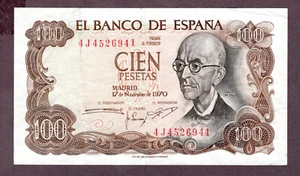 SPANIEN 100 PESETAS Banknote 1970 Zustand III+ VF+ BB+ S/N 4J4526941 WPM 152a - Bild 1 von 2