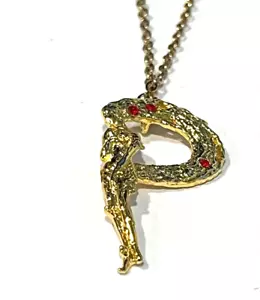 ERTE' GOLD PLATED LETTER "P" 16" PENDANT - Picture 1 of 2